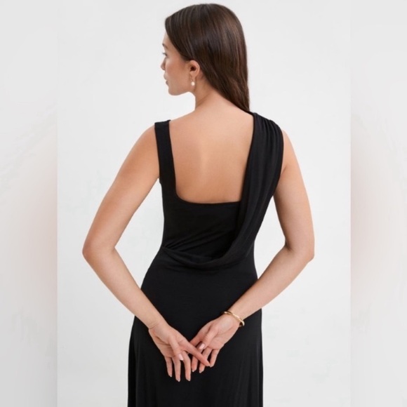 Marcella NYC Laurel Gown Dress Asymmetrical  European Stretch Jersey XL Black - Picture 4 of 14